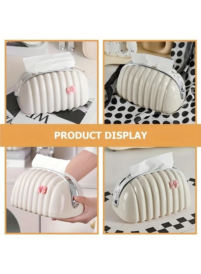 غطية صندوق المناديل على شكل صدفة بيضاء مع ربطة وردية، حامل مناديل بلاستيكي مستطيل لتزيين المنزل - Image 5